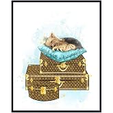 Poster of Yorkie, Yorkshire Terrier High Fashion Design Wall Art - Glam Decor for Women, Girls Room, Teens Bedroom - Designer Luggage - Blue Gift for Dog Lovers - Luxury Haute couture Home Decor 8x10