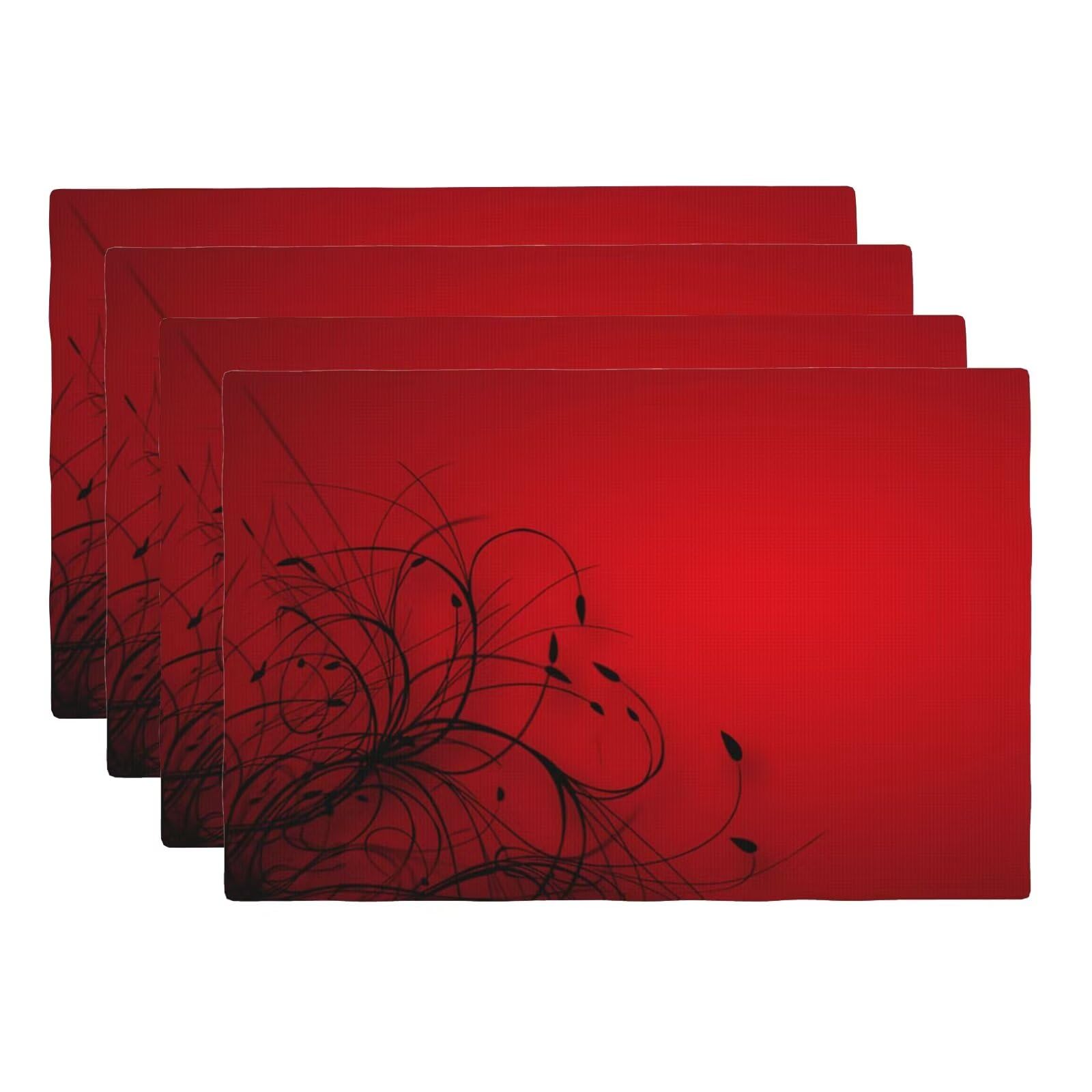 Photo 1 of VIGGINER Red Black Abstract Flower Placemats Set of 4 Retro Floral Linen Washable Placemat Kitchen Dining Heat-Resistant Modern Rustic Place Mats Desktop Decor Table Mats 12x18 Inch