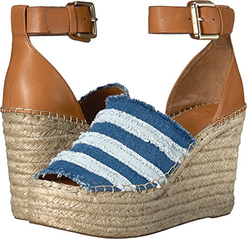 Marc Fisher LTD Women s Adria Espadrille Wedge Mid Blue/Light Blue/Salted Caramel Washed Denim/Washed Denim/New 9 M US