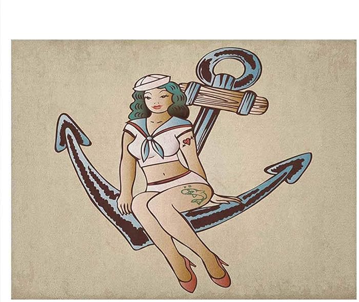 Anchor Aquarium Background Sticker Old Sailor Spirit Sign Firmly Anchored to The Ocean Image in Vintage Style PVC Adhesive Orange Blue Yellow