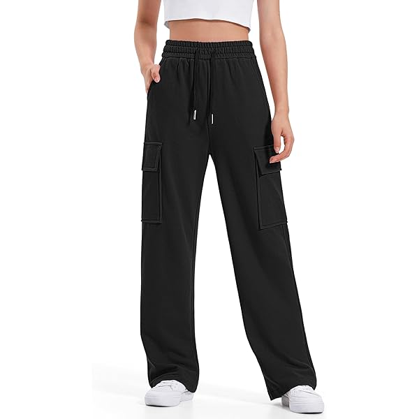 Track Pants Women Baggy Pants Drawstring Waist Striped Wide