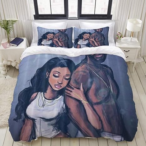 Amazon Nikivivi 布団カバーセット アフリカ系アメリカ人の恋人のカップルの絵画アート 敷布団カバー 布団カバー 優しい肌触り家庭用ベッド シングル 150 X 210cm 寝具カバーセット オンライン通販