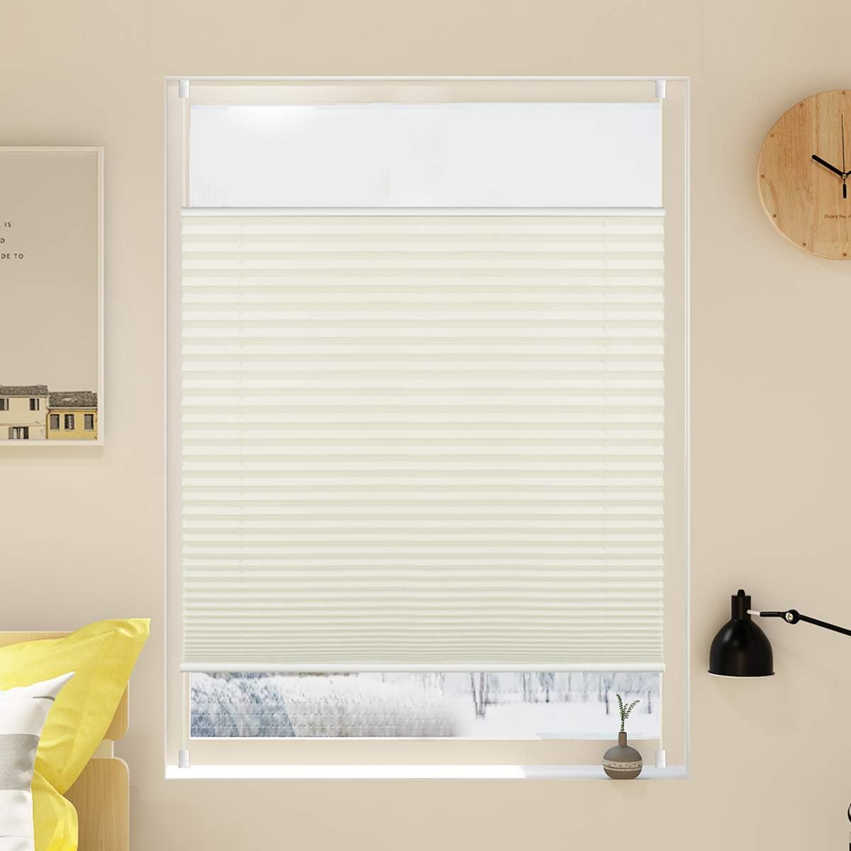 Store Plissé Sans Perçage 68 X 100 Cm - Isolation Thermique Et Phonique - Fixation Par Clips - Gris