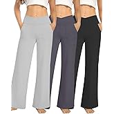 XFIFM 3 Pack Wide Leg Pants Woman Yoga Pants with Pockets Crossover Stretch Loose Casual Lounge Sweatpants