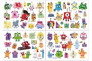 Numberblocks Temporary Tattoos Stickers for Fans, 4 Sheets Colorful Cartoon Building Block Waterproof Temporary Tattoo Sticke