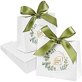 INTERWARM 80Pcs Small Thank You Gift Bags, 5.3x1.8x3.9 Inches Party Favor Bags with Olive Bow Ribbon Mini Paper Gift Pouch with Gold Foil Printed for Valentine's Day Wedding Birthday