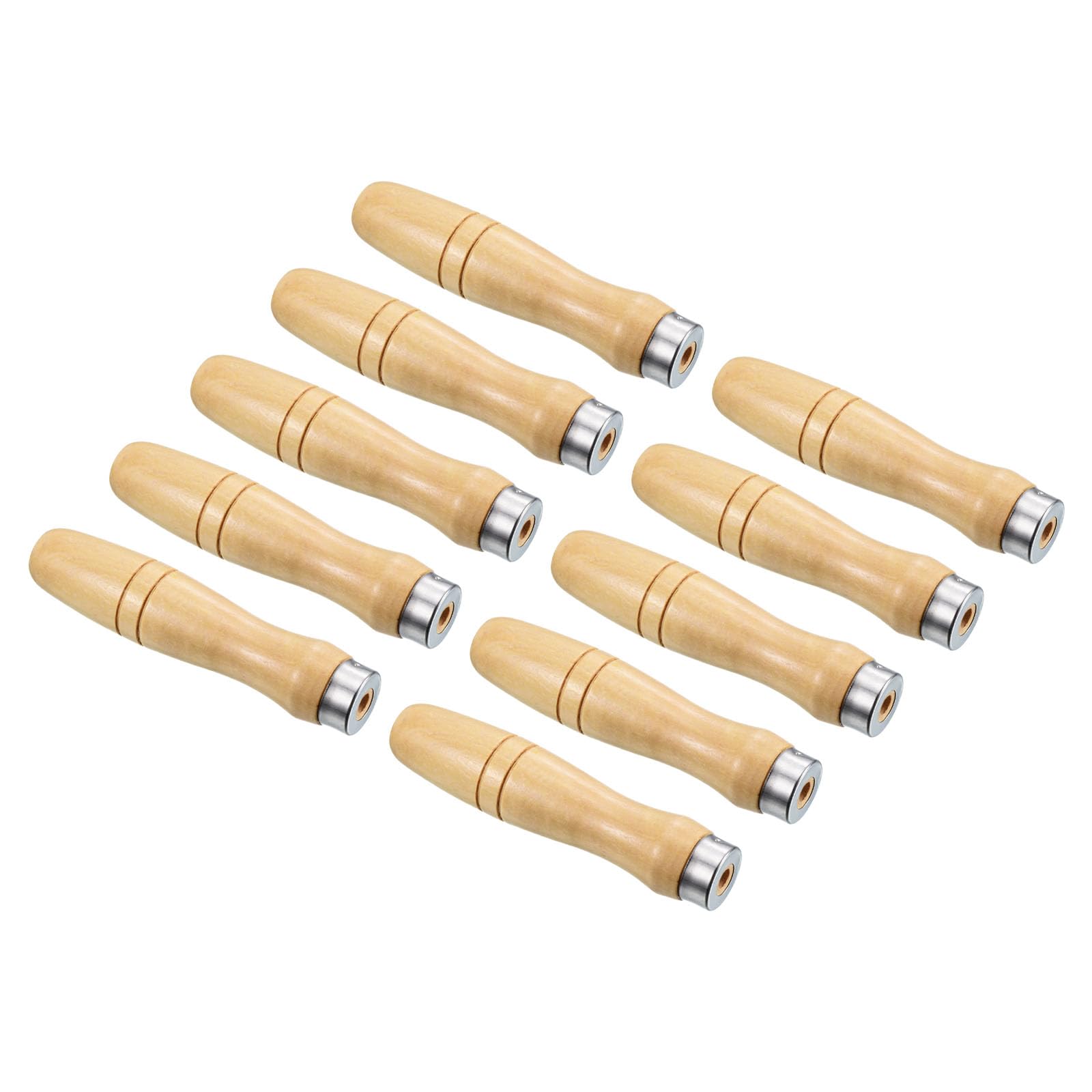 PATIKIL 4.9 Inch Wooden File Handle, 10 Pack File Cutting Tool File Handle Replacement Accessories with Metal Collar for 6.8mm Dia File