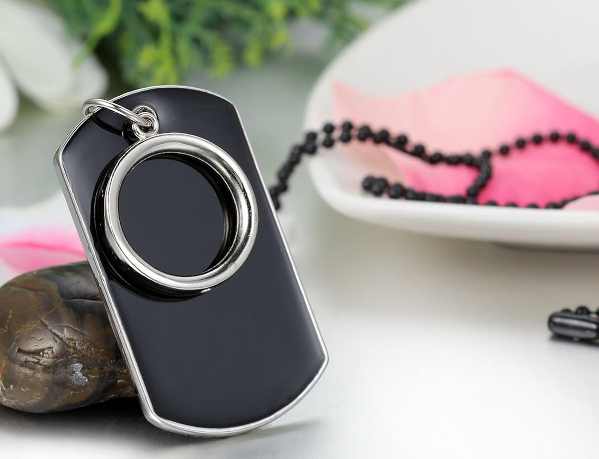 JewelryWe Army Style Circle Ring Pendant Mens Dog Tag Necklace, 27.5 inch Chain - Free Customized Engraving - Image 3