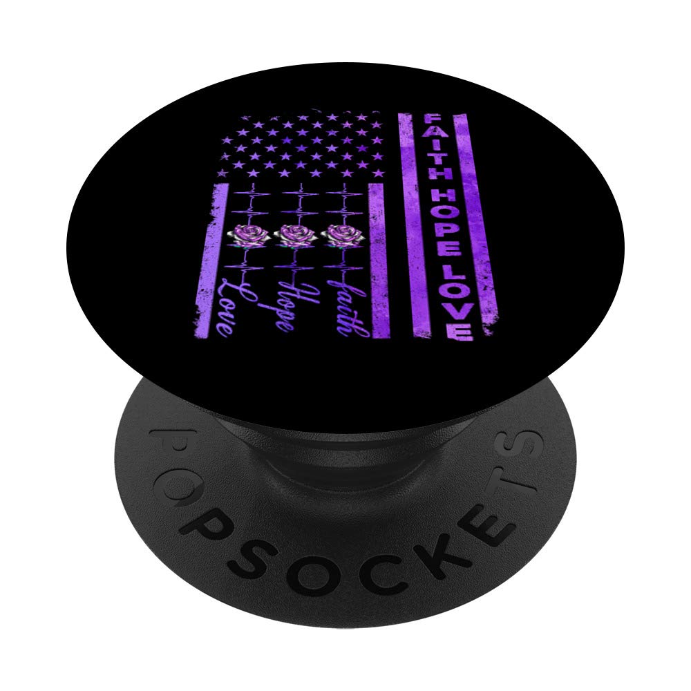 Alzheimers Awareness Faith Hope Love Purple American US Flag PopSockets Swappable PopGrip