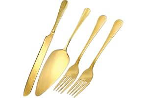 LCJAOF 4Pcs Wedding Cake Knife and Server Set with Forks, Stainless Steel, Gold, 4 Items, 4 Pieces, Formal, Traditional, Cake