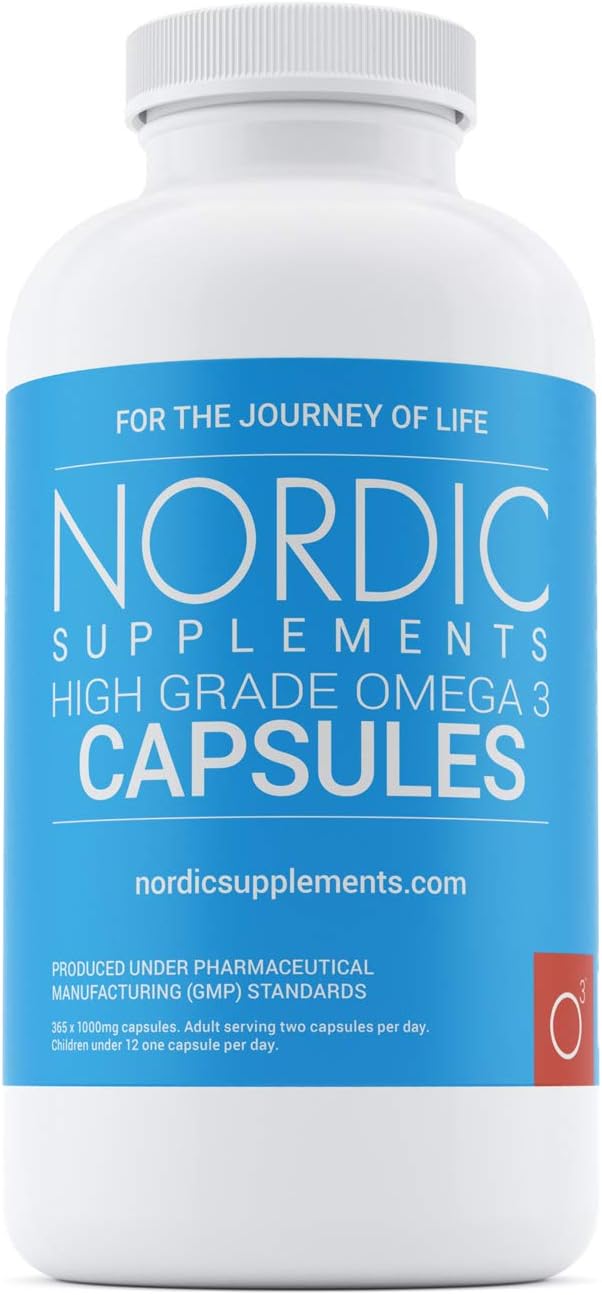 Nordic Supplements High Strength Pharmaceutical Grade Omega 3 Fish Oil Capsules, 1000 mg, Pot of 365 Capsules