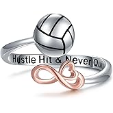 Senpotly 925 Sterling Silver Volleyball Ring for Women Adjustable Volleyball Football Bsdeball Soccer Tennis Ball Sport Ring Jewelry Gift for Sports Lover