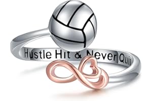 Senpotly 925 Sterling Silver Volleyball Ring for Women Adjustable Volleyball Football Bsdeball Sport Ring for Teens Girls Volleyball Jewelry Gift for Volleyball Lover