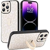 MOWIME Compatible with iPhone 14 Pro Case with Finger Strap, Cheetah Print Shockproof Soft TPU Protective Cover for Women Girls, Slim Anti Scratch Case for iPhone 14 Pro 6.1 Inch, White