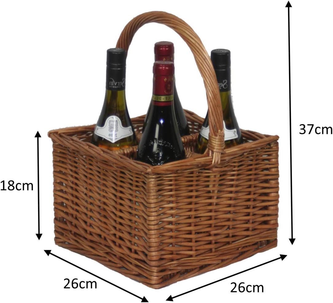 Wrenbury Willow 4 Bottle Carrier Carrying Basket Wicker Wine Carrier