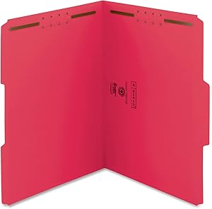 Smead Fastener File Folder, 2 Fasteners, Reinforced 1/3-Cut Tab, Letter Size, Red, 50 per Box (12740)