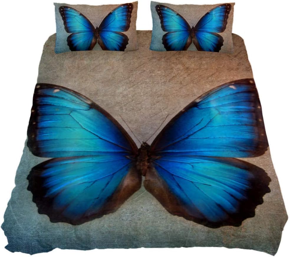 SHOPDIY Vintage Blue Butterfly Bedding Duvet Cover Set