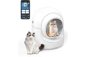 DISHUP Self-Cleaning Cat Litter Box, Extra Large Open Automatic Cat Litter Box for Multiple Cats, Smart APP Control/Integrated Safety Protection/Odor-Removal/Weight Monitoring-White
