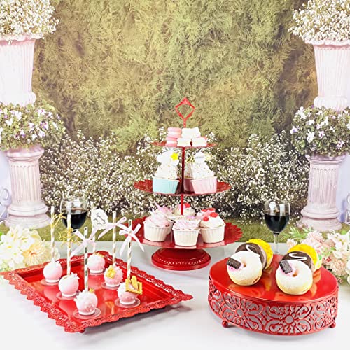 50 discount on KERYNICE 3 Pieces Cake Stand Set Red Metal Cupcake