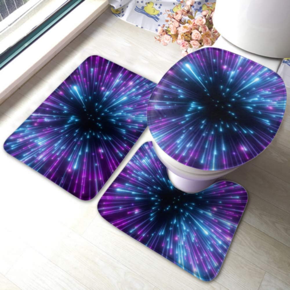 Amazon Com Toilet Rug Set 3d Render Purple Fireworks Big Bang Non Slip Bathroom Rug Mat Sets Toilet Pad Cover Bath Mat And Toilet Lid Cover Home Kitchen