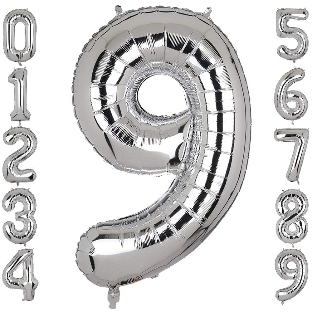 40 Inch Large Foil Number 9 Balloons Silver Big Mylar Helium Balloon Birthdays Party Decorations Supplies