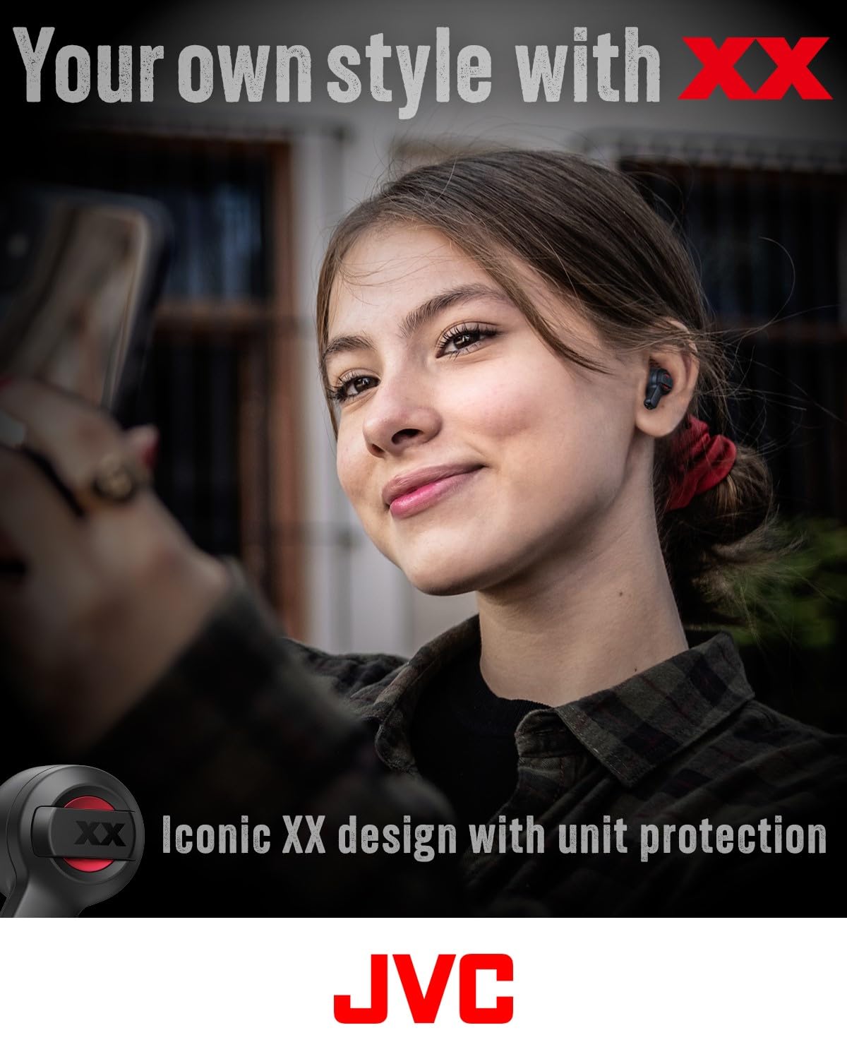 JVC New XX True Wireless Earbuds Headphones, Long Battery Life (up to 24 Hours), Extreme Deep Bass with Special Tuning, Shock Proof and Dust Proof, Water Jet Proof (IPX55) - HAXC62TR (Black Red)