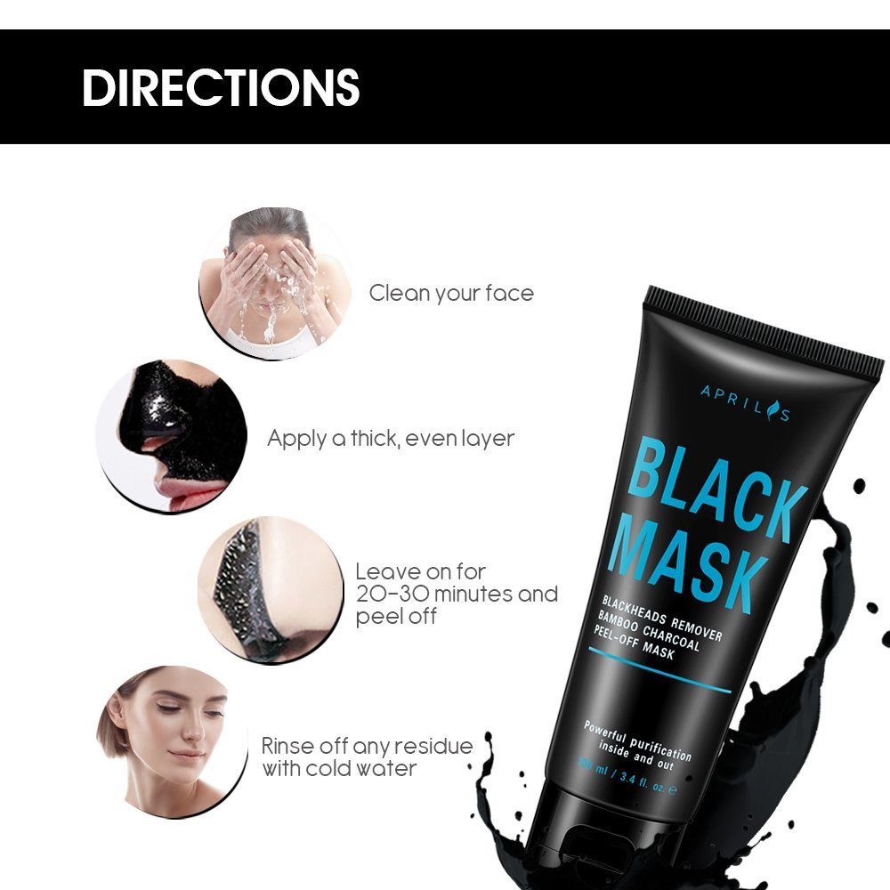 Blackhead Remover Mask, Peel off Mask with Bamboo Charcoal, Black Mask for Nose and Face Deep Pores Cleansing and Oil Control, Painless & Easy to Strip, 100 ml / 3.4 fl.oz
