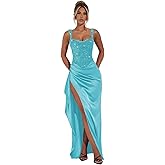 Weinaze Sparkly Sequin Prom Dresses 2026 for Women Square Neck Pleated Ruffled Mermaid Long Cocktail Evening Gown with Slit
