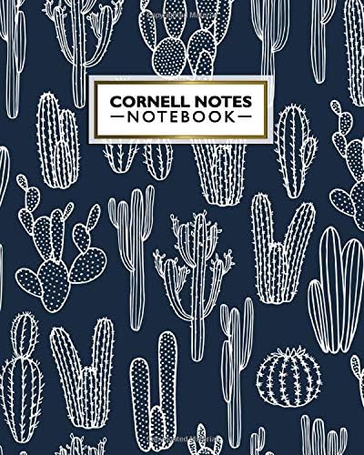 Cornell Notes Notebook: Nifty Large Cornell Note Paper Notebook. Cute College Ruled Medium Lined Journal Note Taking System for School and University - Trendy Navy Blue Cacti & Succulent Print