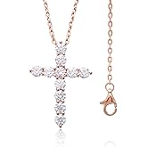 Ladylike Moissanite Cross Pendant Necklace for Women with 11 Pieces of 3mm D VVS1 Moissanites 18K Gold Plated Sterling Silver Small and Exquisite16+2”inches Necklace Chain