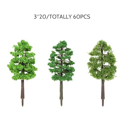 KKmoon 60pcs Mini Plastic Green Trees Scale Architectural Models Train Railways Landscape Scenery Layout Garden Decoration Tree Toys