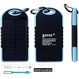 5000mAh Solar Battery Panel Dual USB Port Rain-resistant, Dirtproof and Shockproof Portable Charger Backup External Battery Pack Power Bank for iPhone 5S, 5C, 5, iPhone 4S, 4,iPad Air, Mini (Apple Adapters not Included) Samsung Galaxy S5, S4, S3, S2, Note 3, Note 2, HTC New one, M7, Android Smartphone and Tablets, Window Phones and More Other Devices(Blue)