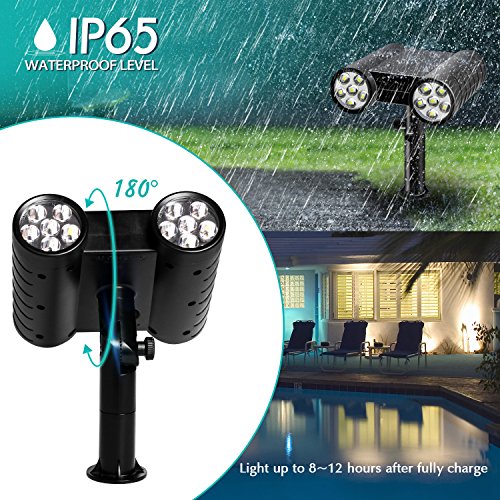 WdtPro Solar Lights, 2-in-1 Dual Head Outdoor 12 LED Solar Spotlight Landscape Lights, Adjustable Solar Wall Light Security Lighting Dark Sensing Auto On/Off for Pathway Yard Garden Driveway Pool
