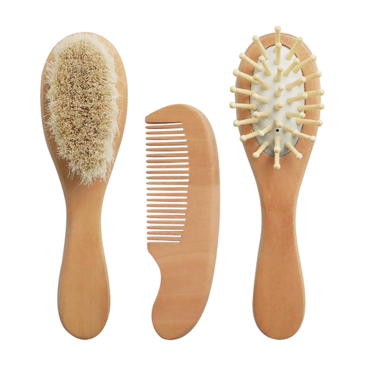 1 Wooden Wool Brush, 1 Air Bag Comb, 1 Flat Comb, Care Set, Newborn Products, Baby Accessories, Baby Hair Comb, Soft Brush, Bath Cleaning Tools