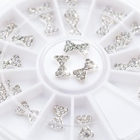 Amazon ネイルデザインアクセサリー グリッター胡蝶リボン合金パーツ クリスタル１０個をはめ込む ピカピカ３ｄ爪デザインパーツ ラウンドケース付け ２４個入り 胡蝶 メーリンドス ラインストーン 通販
