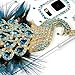 Galaxy S5 Case - Mavis's Diary 3D Handmade Bling Crystal Luxury Peacock with Blue Feather Sparkly Diamond Clear Hard Cover for Samsung Galaxy S5 G900 & Dust Plug & Feather Stylus & HD Screen Protector
