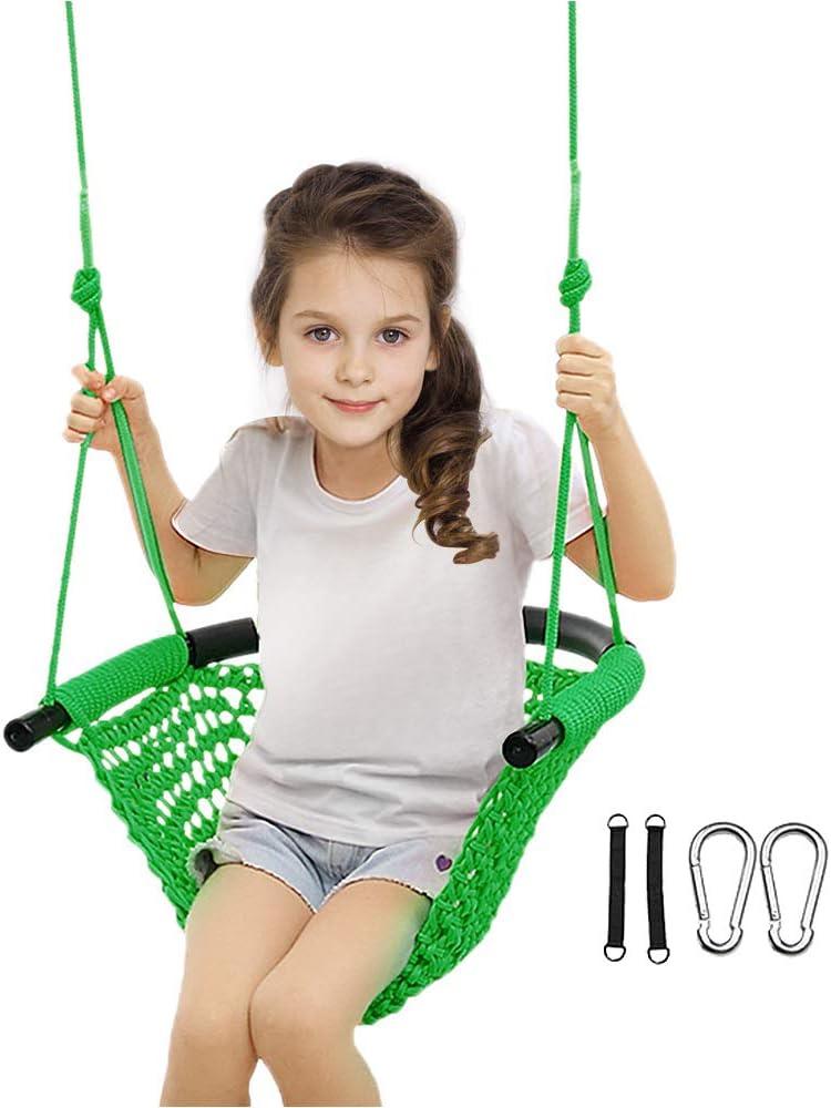 Beletops Kids Swing, Swing Seat for Kids Children Swing Set w/ Adjustable Rope Child Swing Hand-Knitting Rope Swing Chair for Indoor, Outdoor, Tree, Backyard, Room, Porch, Playground (Green): Kitchen & Dining