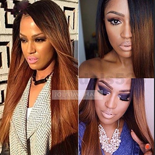 Jolitime Hair Ombre Human Hair Wigs Long Straight Brown Lace Front Human Hair Wigs Glueless 360 Full Lace Wigs For Women Two Tone Colors (20inch lace front wig)