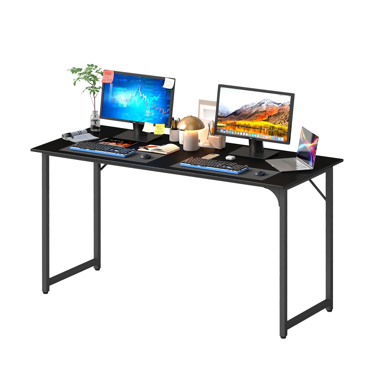 PayLessHere | 55 Inch Computer Desk | Black | Office Desk with Metal Frame, Adjustable Feet | Water-Resistant, Scratchproof Surface | Sturdy Writing Table for Home Office or Study | Pack of 1 Image