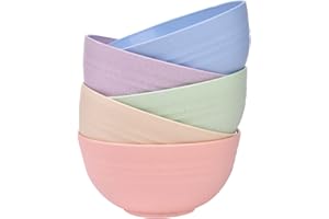 Set of 5 Plastic Bowl, Unbreakable Pasta Bowls Food-Safe Lightweight Reusable Tableware Dinnerware Fruit Snack Container Heal