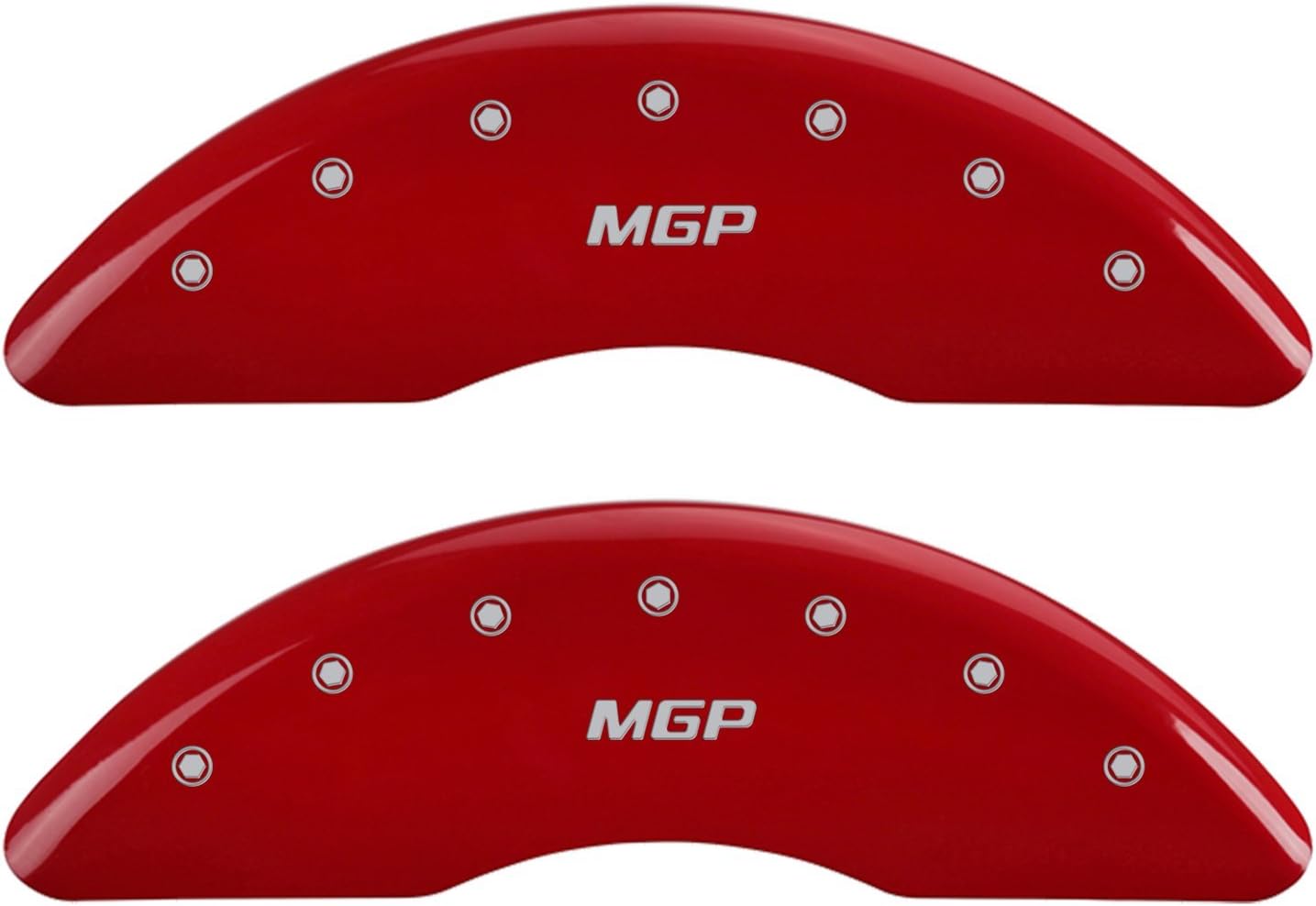 MGP Caliper Covers 38026SMGPRD Caliper Cover (Red Set of 4 Engraved Front and Rear: MGP, Powder Coat Finish, Silver Characters)