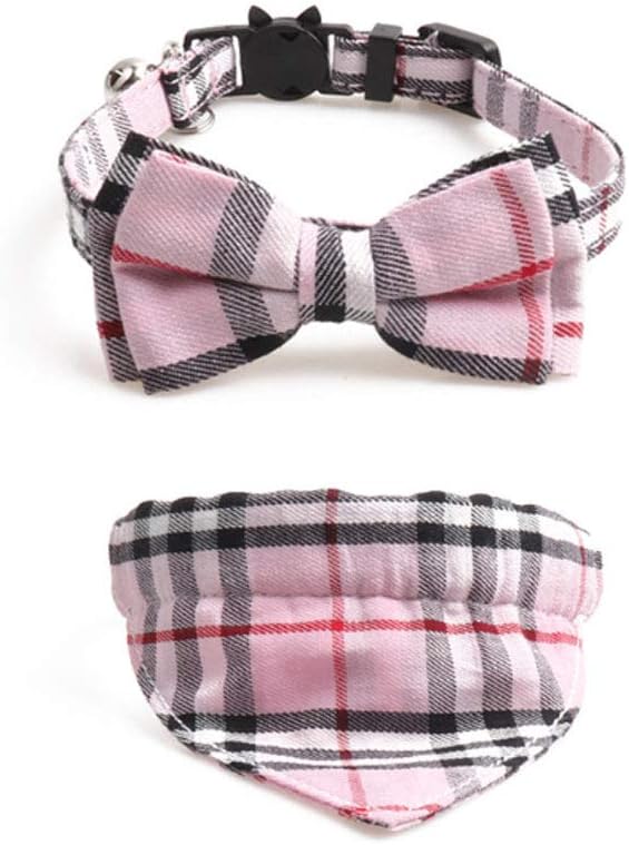 PETFAVORITES Breakaway Bowtie Cat Collar with Bell - Plaid Bandana Kitten Collar for Kitty Teacup Puppy, Adjustable Size 7.8-10.2 Inch, 2 Pack