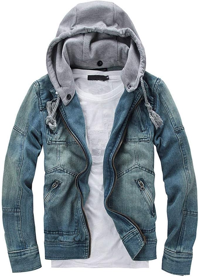 Chaqueta Vaquera para Hombre Capucha Jersey con Hombres Negocios Otoño Invierno Denim Manga Chaqueta Vaquera para Hombre Capucha Jersey con Hombres Negocios Otoño Invierno Denim Manga