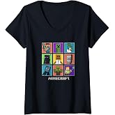 Women's Minecraft Group Shot Colored Box Up V-Neck T-Shirt