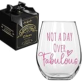 Pokolllee Funny Birthday Gifts for Women - Not A Day Over Fabulous Wine Glass Happy Birthday Gift for Her, Mom, Sister, Best Friends, Female, Teacher, Nurse, Coworker, Aunt, Daughter