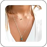 Andelaisi Boho Layered Turquoise Necklace Turquoise Pendant Necklace Chain Gold Turquoise Bead Chain Necklace Vintage Ball Bead Necklace Choker for Women