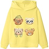 SweatyRocks Girl's Bear Hoodies Cute Graphic Print Long Sleeve Pullover Sweatshirt Top