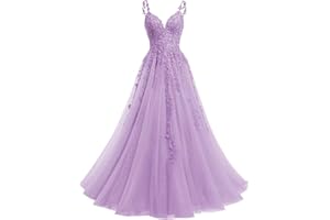 YMSHA V Neck Tulle Prom Dresses 2025 Long Sparkly Lace Formal Party Dress YMS23