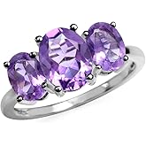 Silvershake 3-Stone Oval Shape Birthstone Gemstone White Gold Plated or Yellow Gold Plated 925 Sterling Silver Ring Jewelry for Women