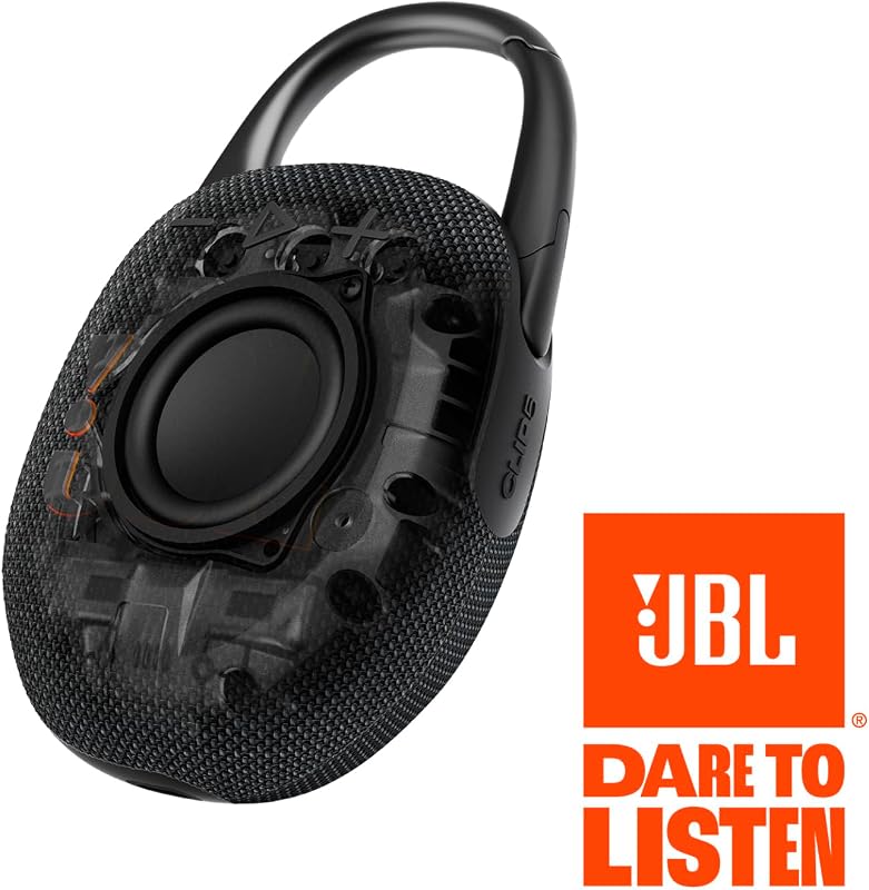 Clip 5, Enceinte Bluetooth Ultra-Portable, Mousqueton intégré, Son JBL Pro, Basses percutantes, 12 Heures d'autonomie, Fonction Playtime Boost, résistante à l'eau et à la poussière IP67, en Noir